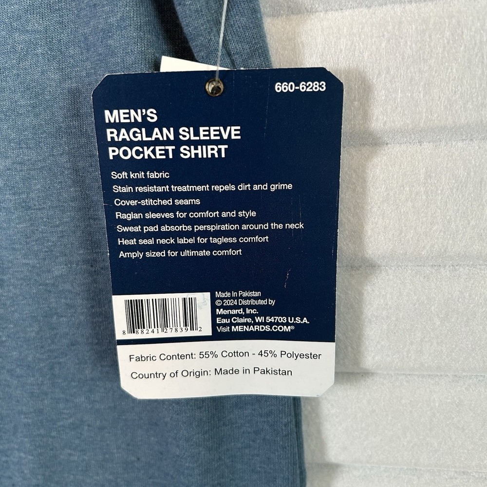 RW Rugged Wear Men's 2XL Raglan Sleeve Pocket T-Shirt Blue Heather NWT - Picture 4 of 7